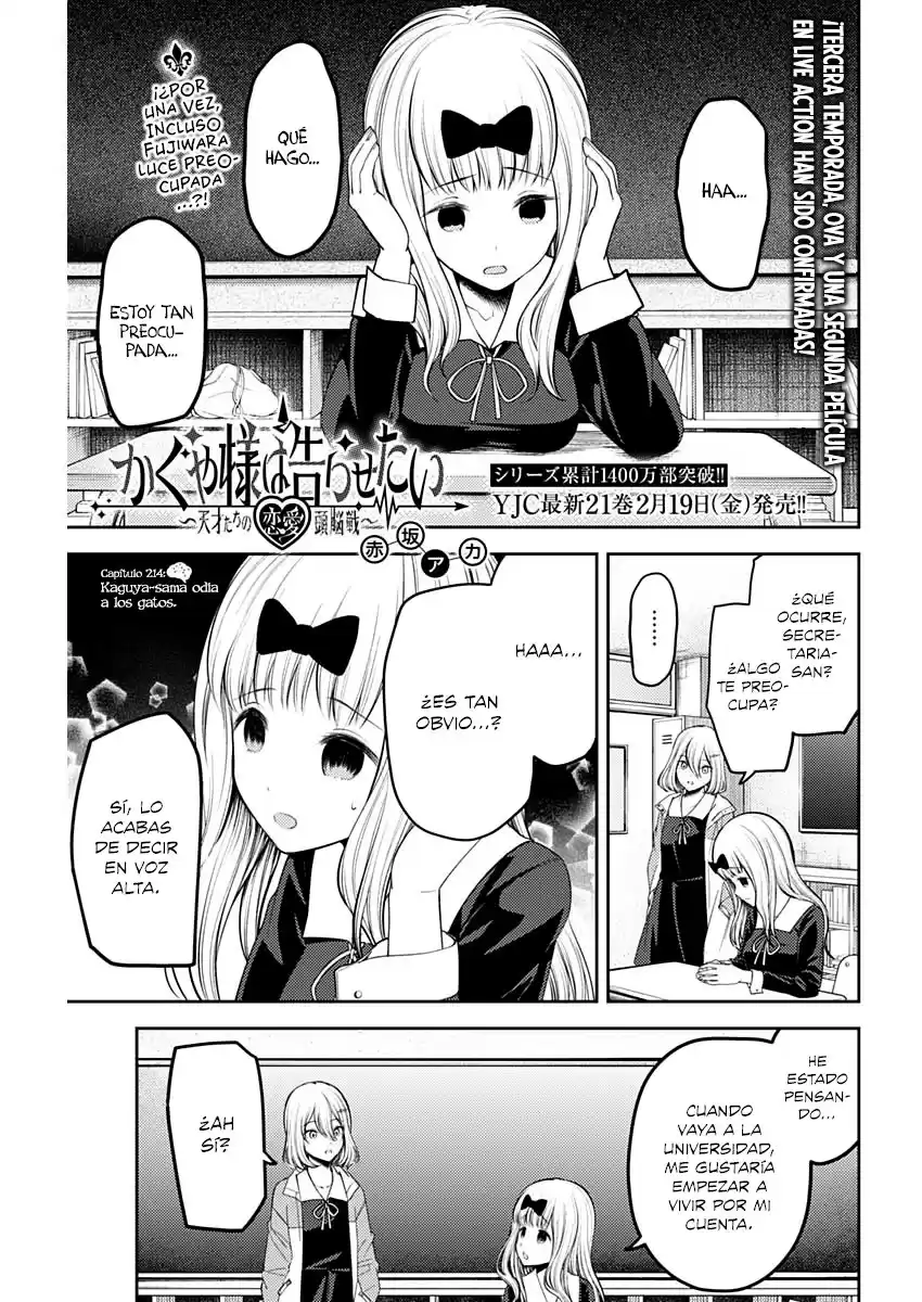 Kaguya-sama wa Kokurasetai: Tensai-tachi no Ren'ai Zunōsen Capitulo 214: Kaguya odia a los gatos página 2