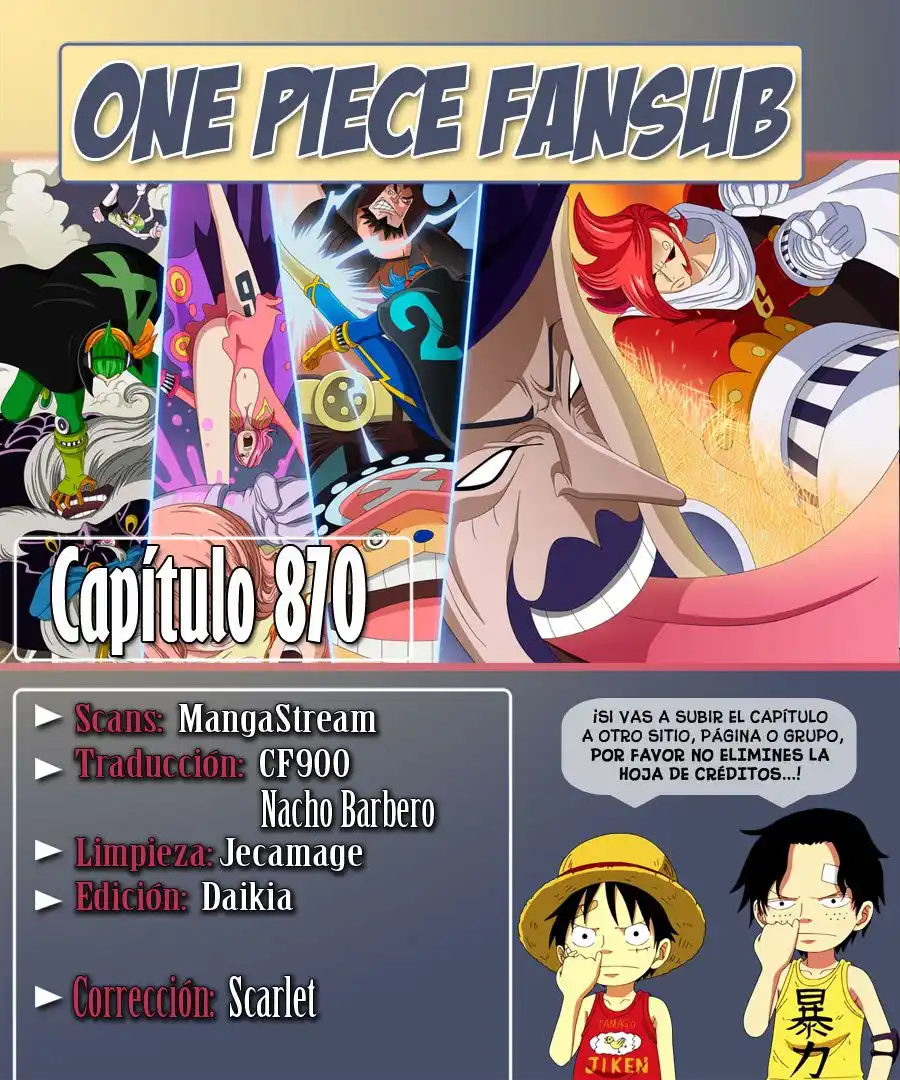 ONE PIECE Capitulo 870: Despedida página 1