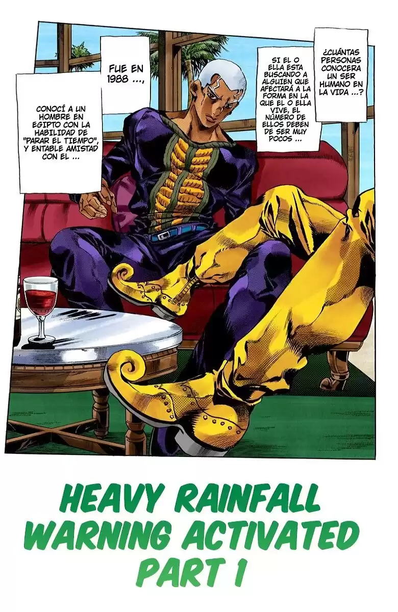 JoJo's Bizarre Adventure Parte 6: Stone Ocean Full Color Capitulo 48: Aviso de Precipitación Repentina parte 1 página 1