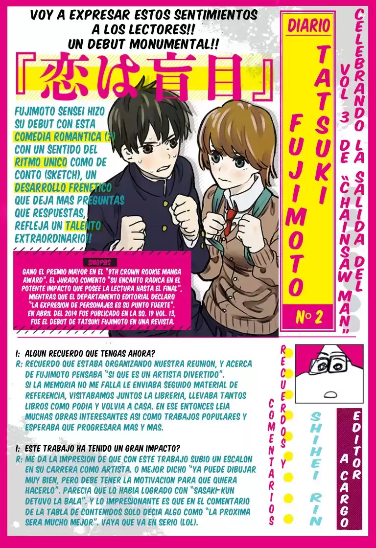 Chainsaw Man Capitulo 33.5: Entrevistas Tatsuki Fujimoto página 5